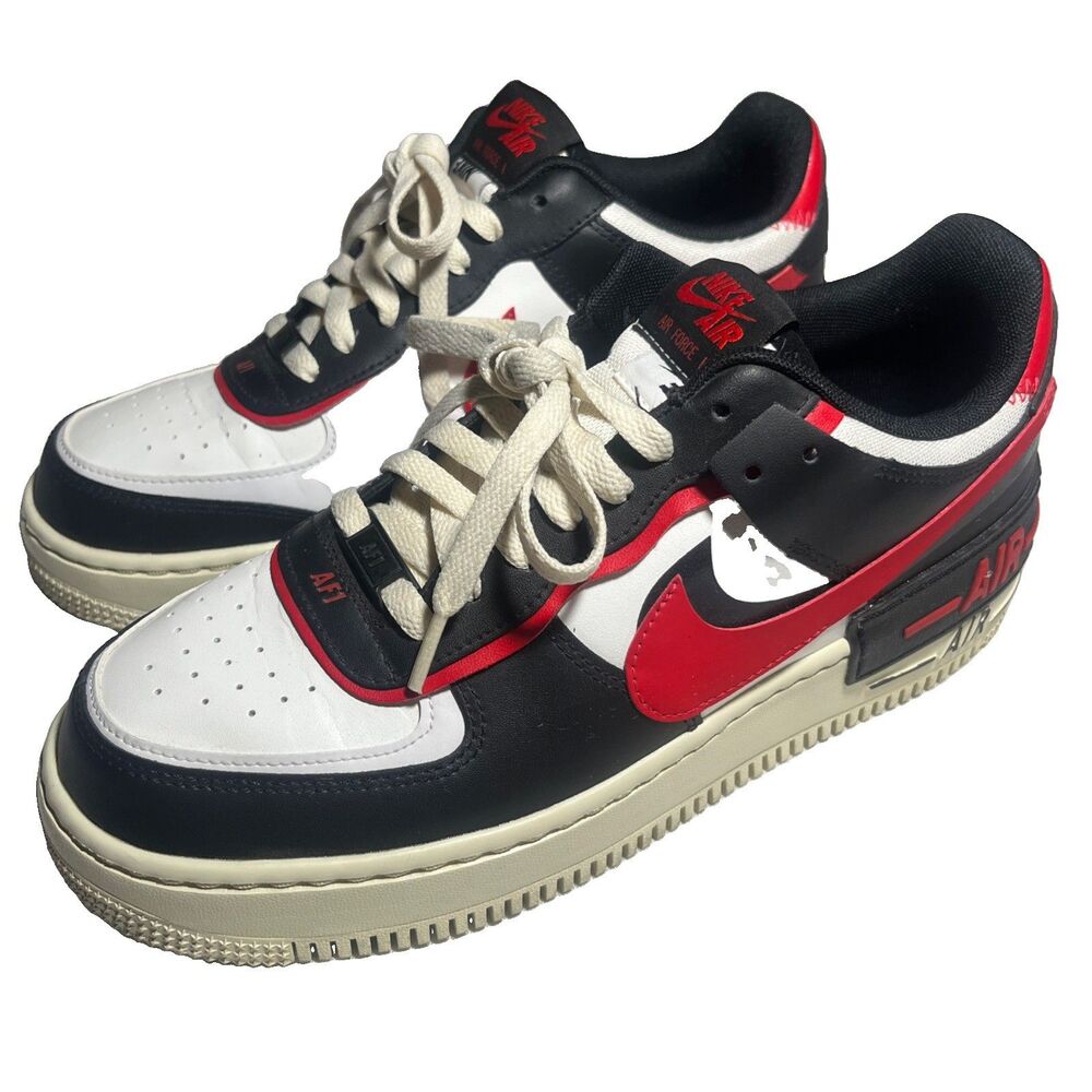 Nike Air Force 1 Shadow White University Red Black Retro DR7883-102 Womens Sz 10